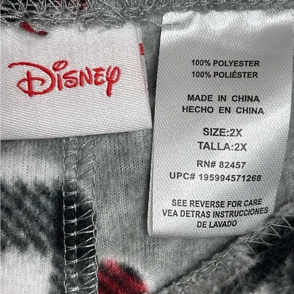 Disney Mickey Mouse Plaid Fleece Pajama Pants Gray Cozy Lounge Sleepwear Size 2X - Picture 6 of 6
